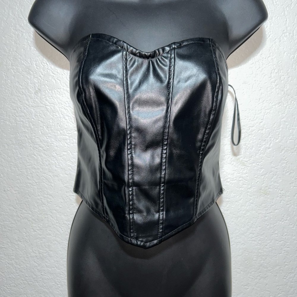 Black Faux Leather Corset Top